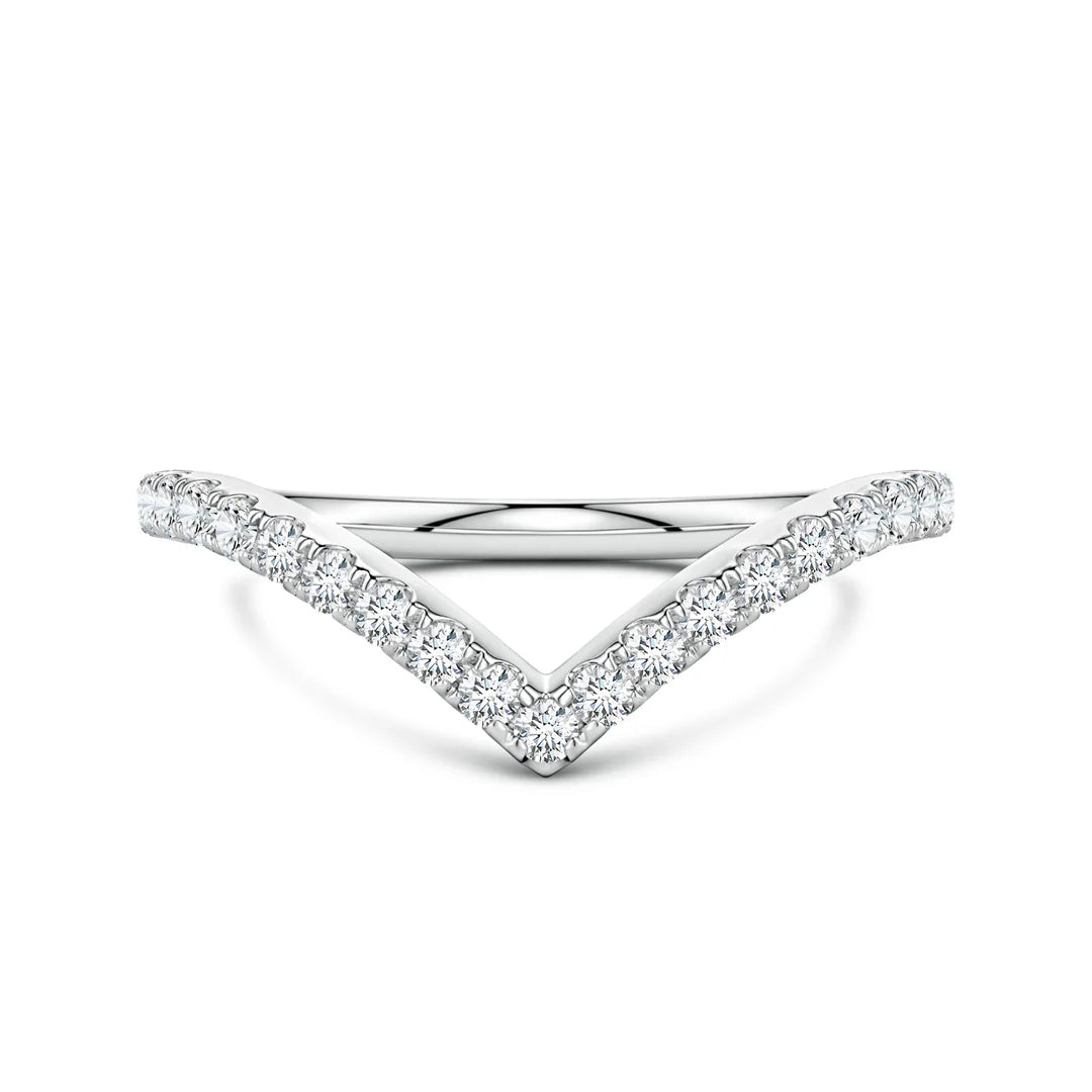 Center V-Shaped Diamond Wedding Ring, Lab-Grown