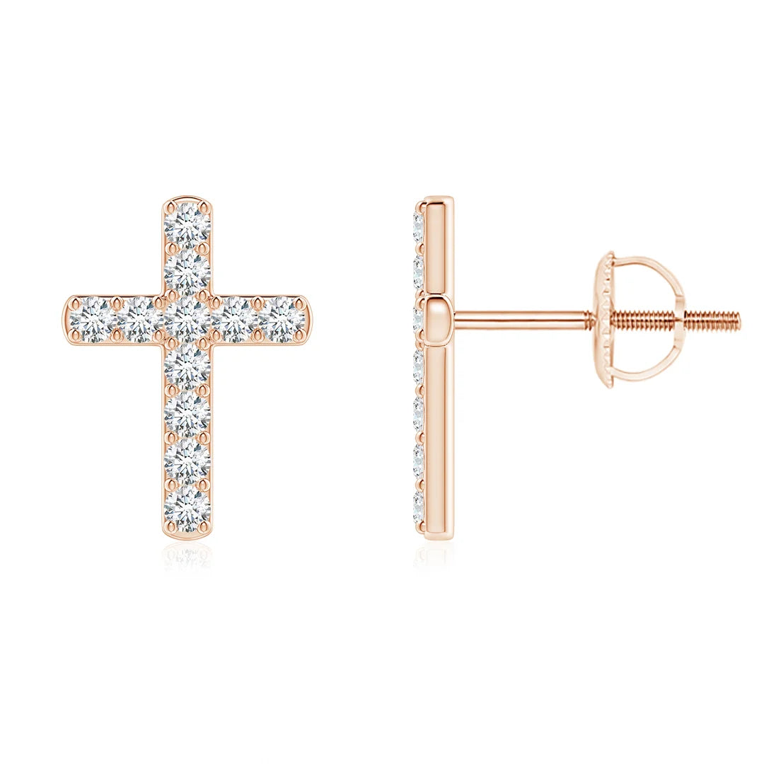 Cross Stud Earrings, Lab Diamond