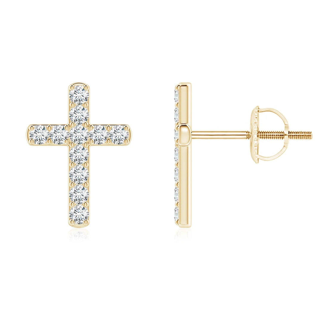 Cross Stud Earrings, Lab Diamond