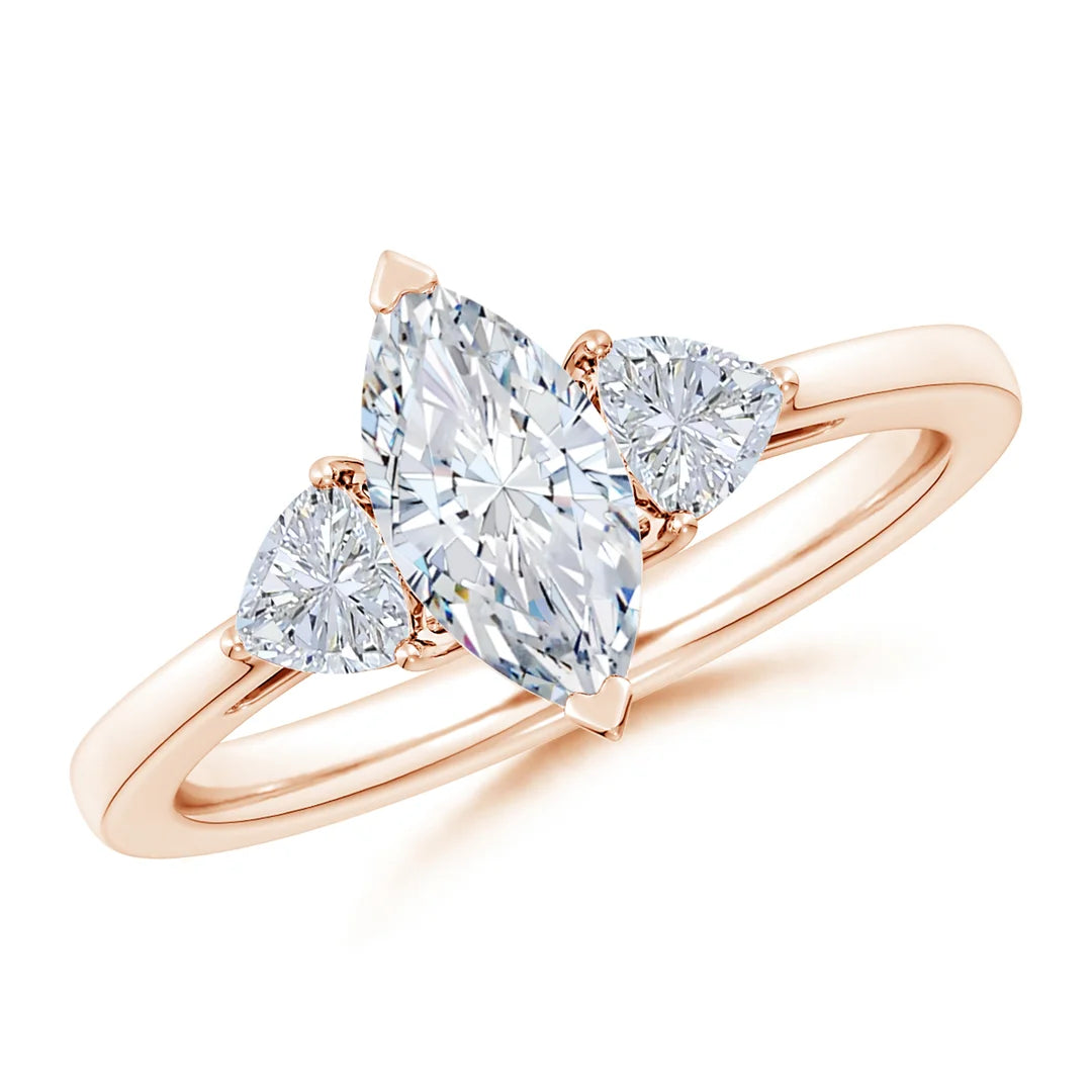 Marquise and Trillion Diamond Three Stone Tapered Shank Engagement Ring