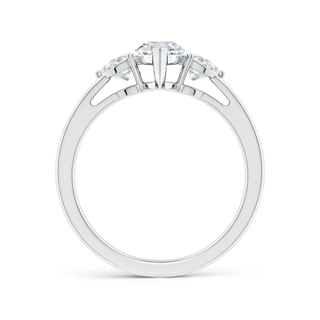 Marquise and Trillion Diamond Three Stone Tapered Shank Engagement Ring