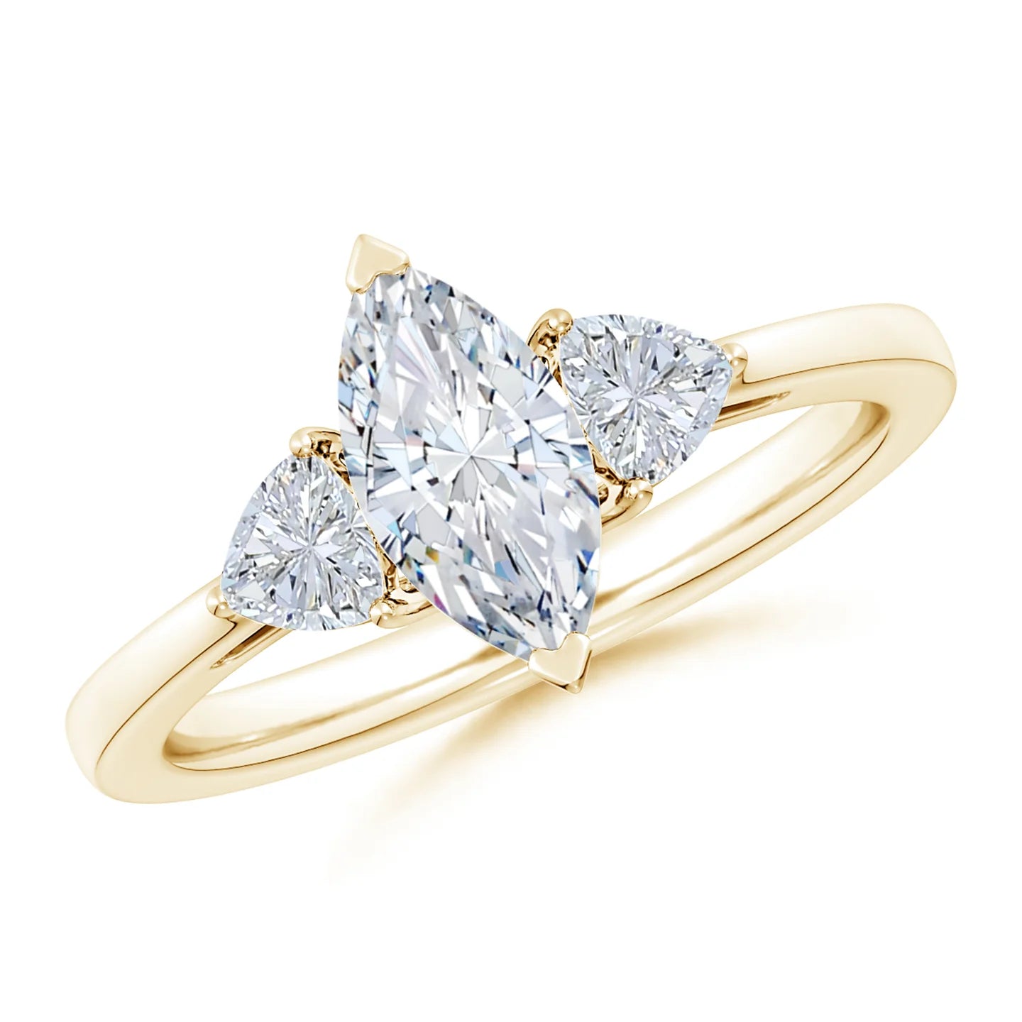 Marquise and Trillion Diamond Three Stone Tapered Shank Engagement Ring