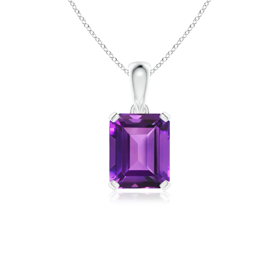 Emerald-Cut Amethyst Solitaire Pendant