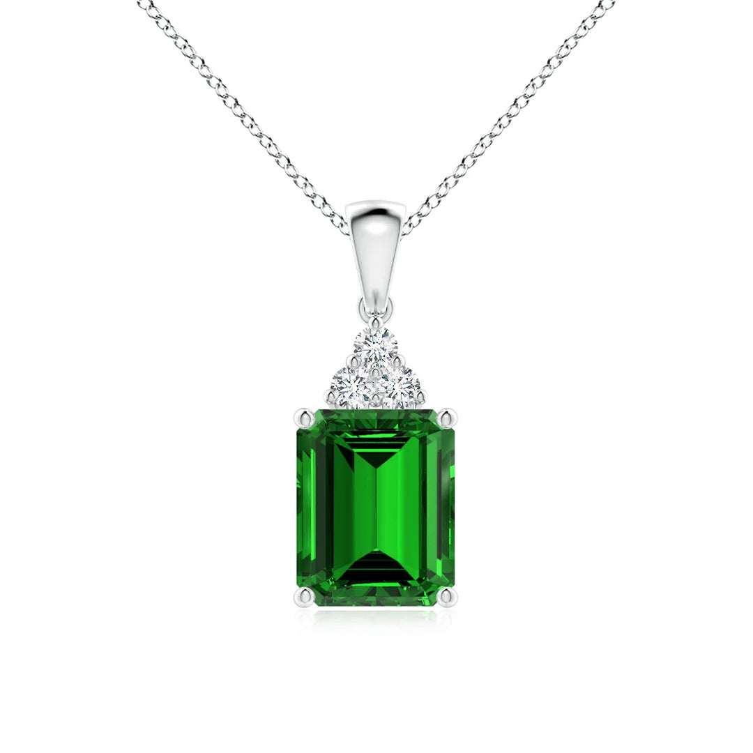 Emerald Pendant with Diamond Trio, Emerald-Cut