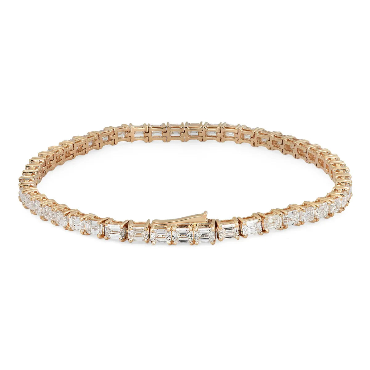 18K Yellow East West Emerald Cut Diamond Tennis Bracelet