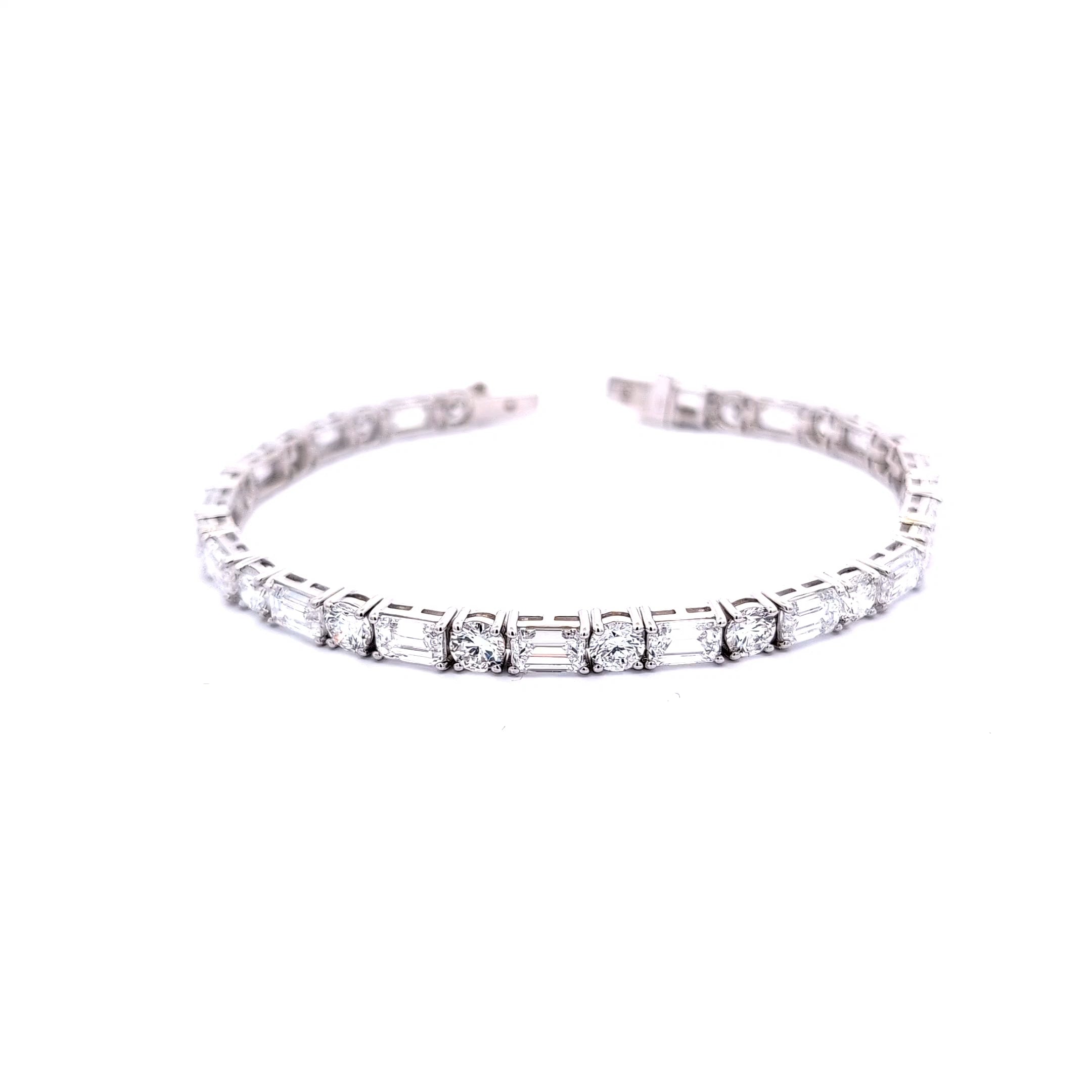 Emerald-Cut and Round Diamond Tennis Bracelet, 16.26 ct., 14K White Gold, Lab Grown
