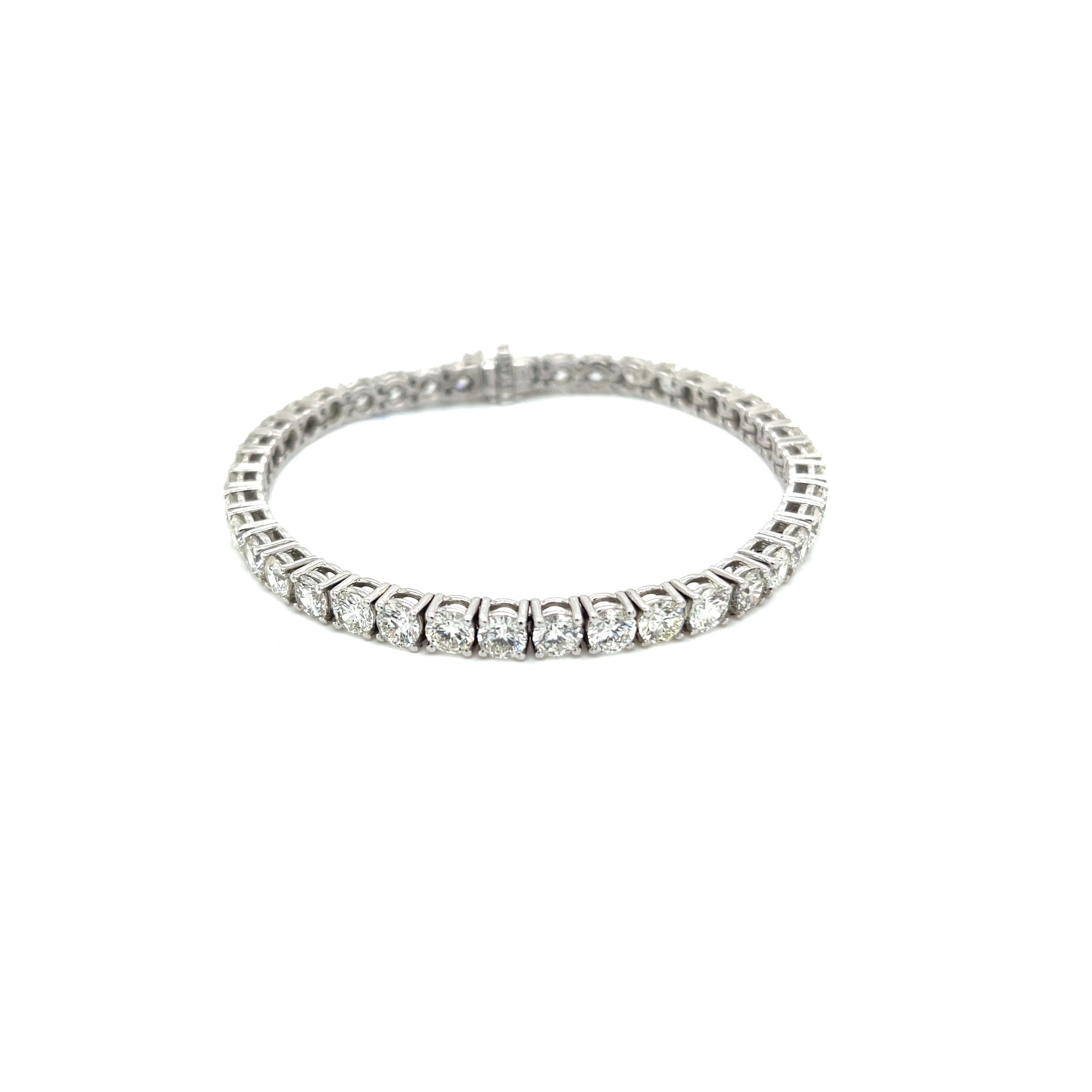 Round Diamond Tennis Bracelet, 12.98 ct., 14K White Gold, Lab Grown