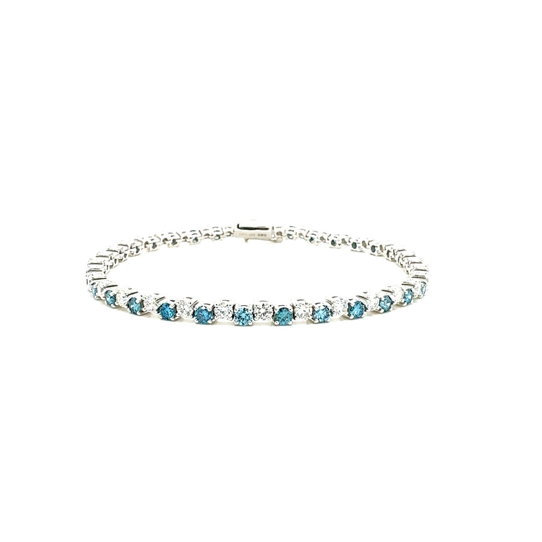 Blue & White Round Diamond Bracelet, 4.40 ct., 14K White Gold, Lab Grown