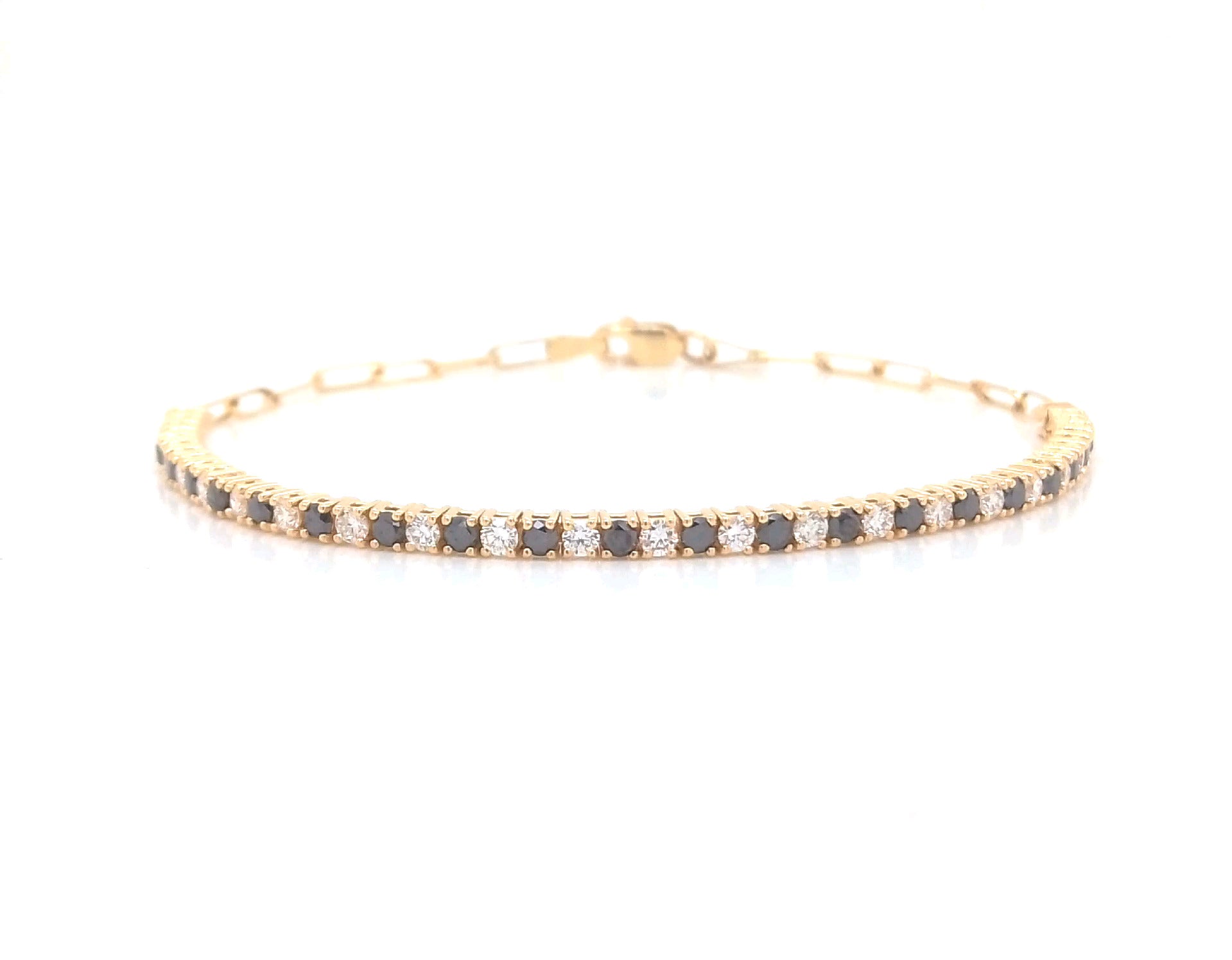 Black Round Diamond Paper Clip Bracelet, 1.28 ct., 14K Yellow Gold, Lab-Grown