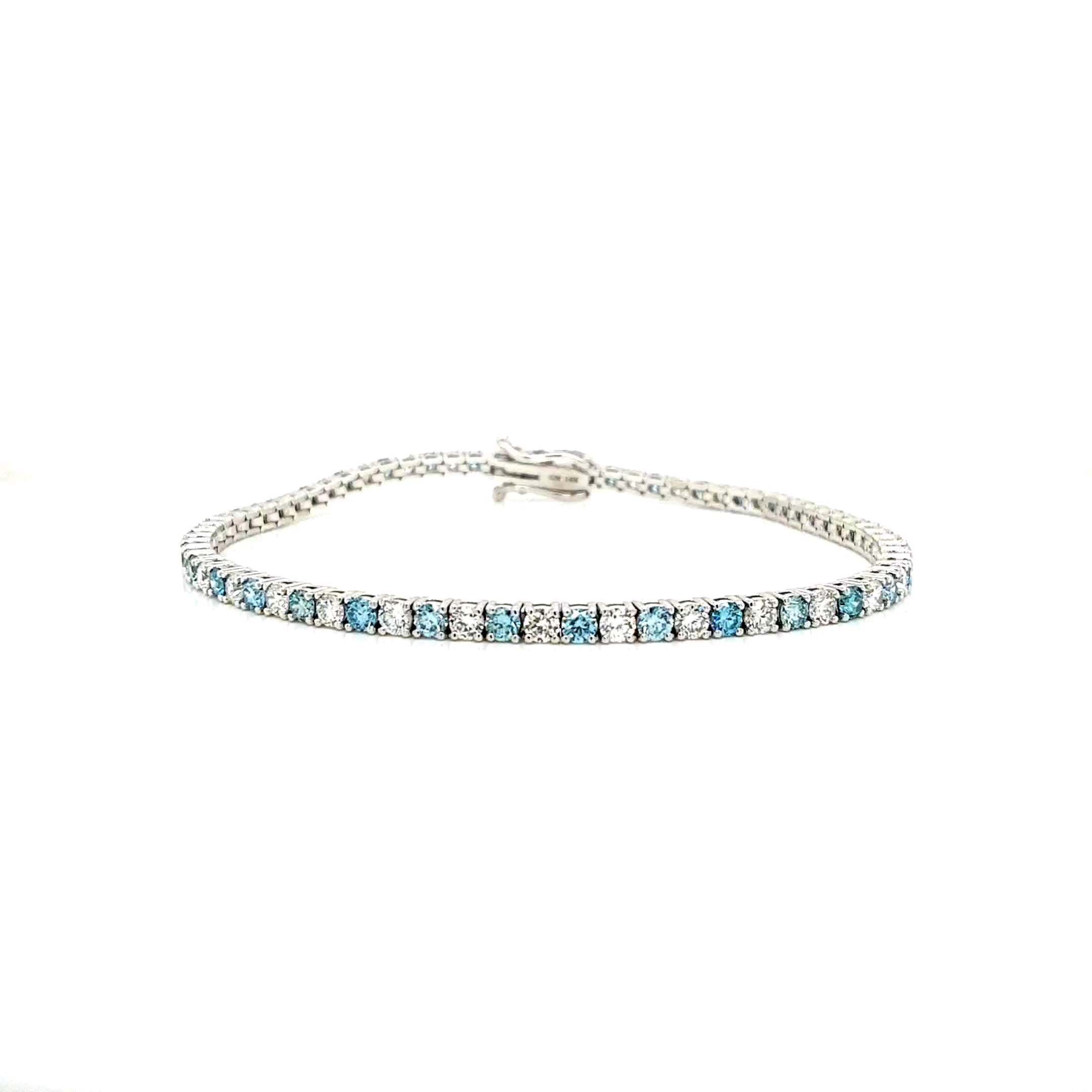 Blue & White Round Diamond Tennis Bracelet, 4.11 ct., 14K White Gold