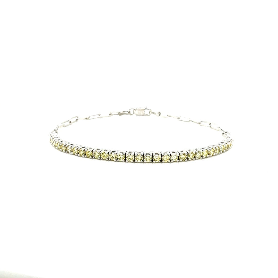 Yellow Round Diamond Paper Clip Bracelet, 0.90 ct., 14K White Gold, Lab Grown