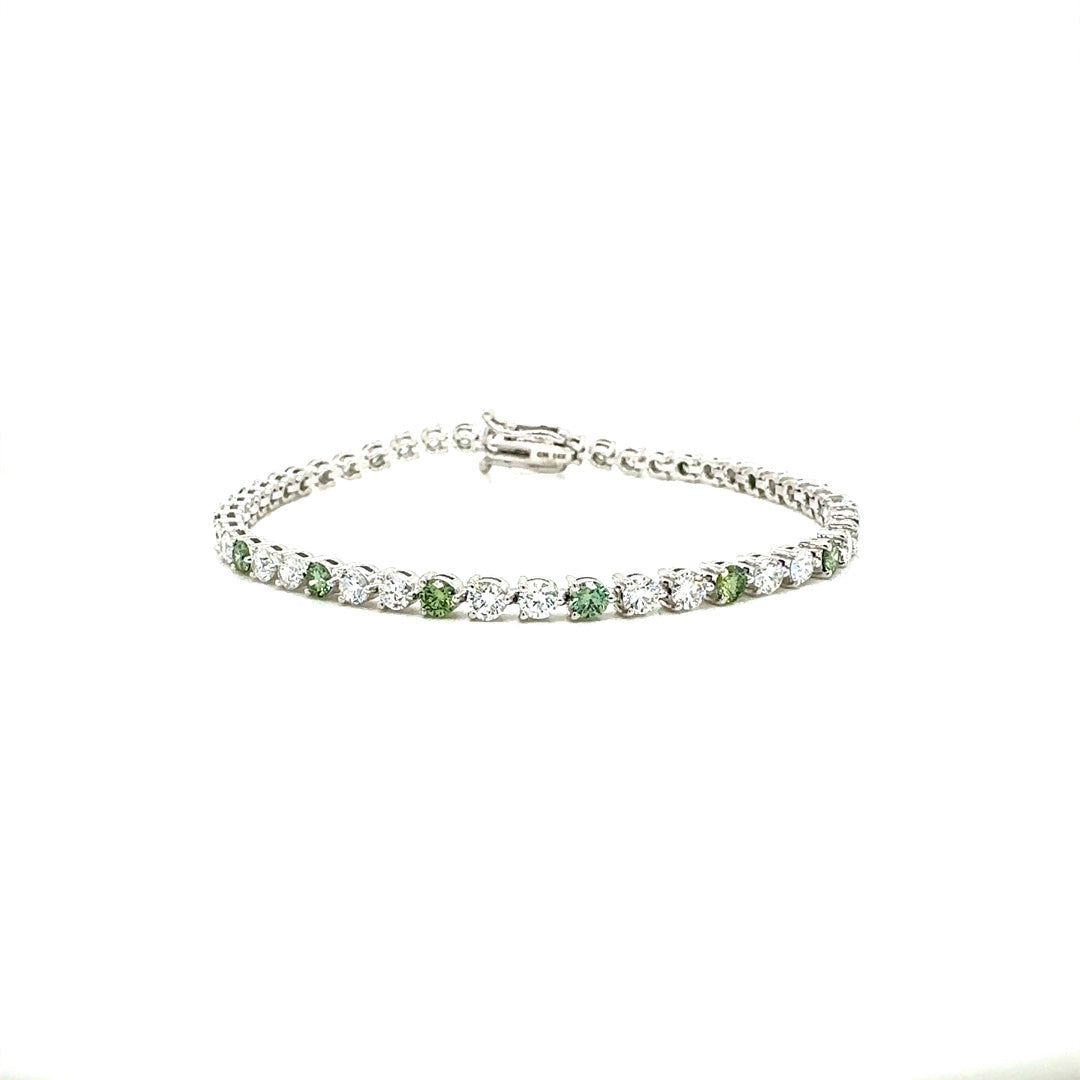 Green & White Round Diamond Tennis Bracelet, 3.92 ct., 14K White Gold, Lab Grown