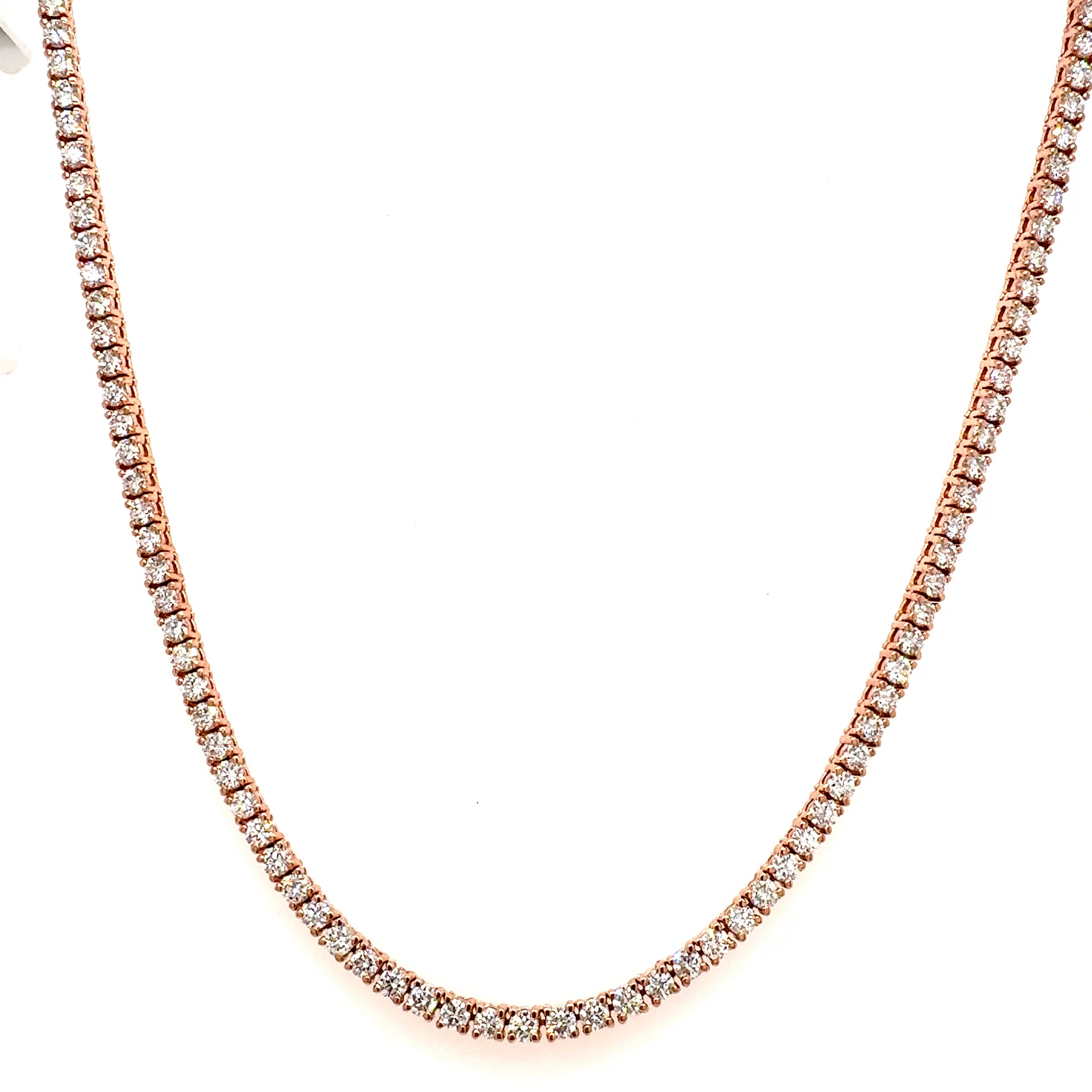 Round Diamond Tennis Necklace, 6.29 ct., 14K Rose Gold, Lab Grown