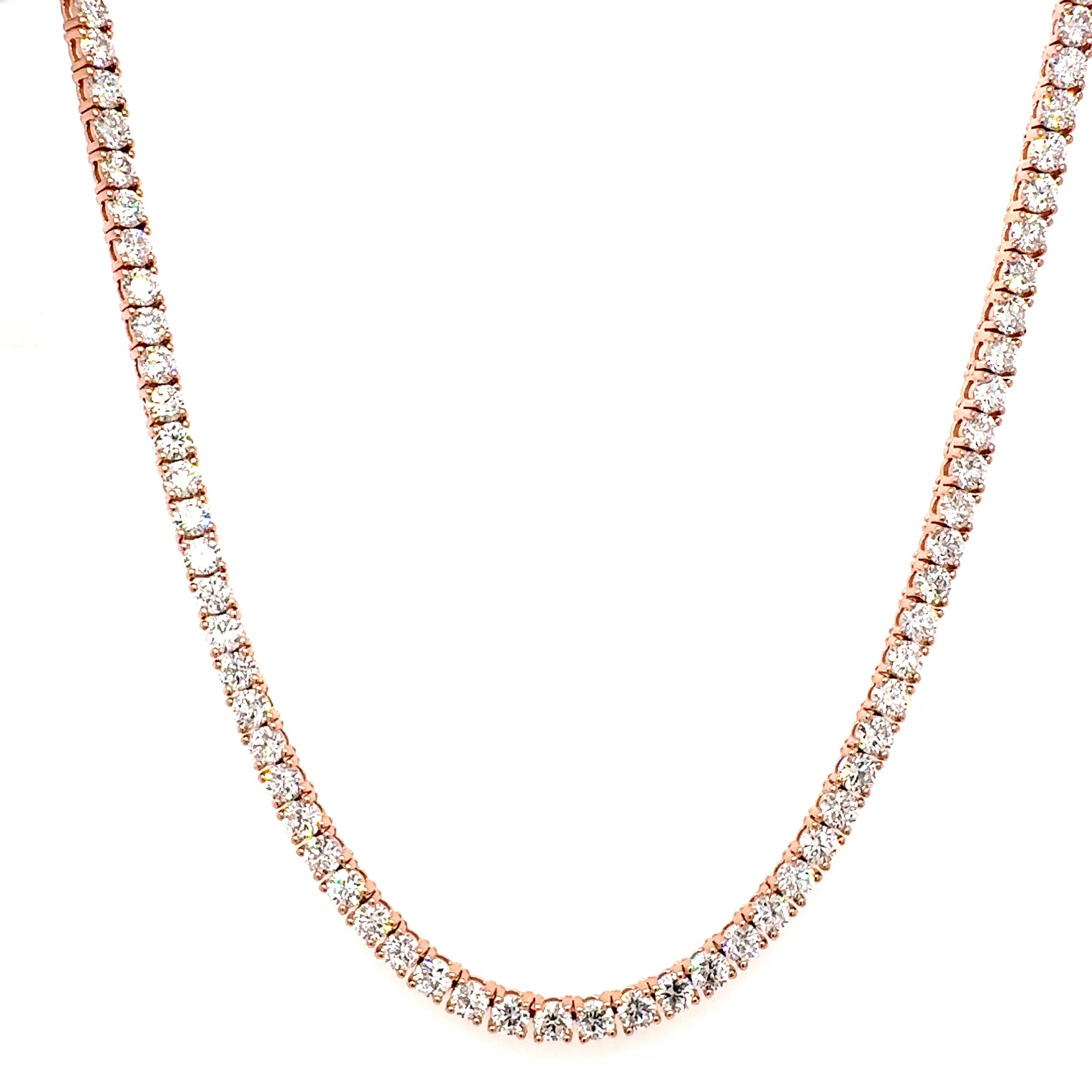 Round Diamond Tennis Necklace, 7.13 ct., 14K Rose Gold, Lab Grown