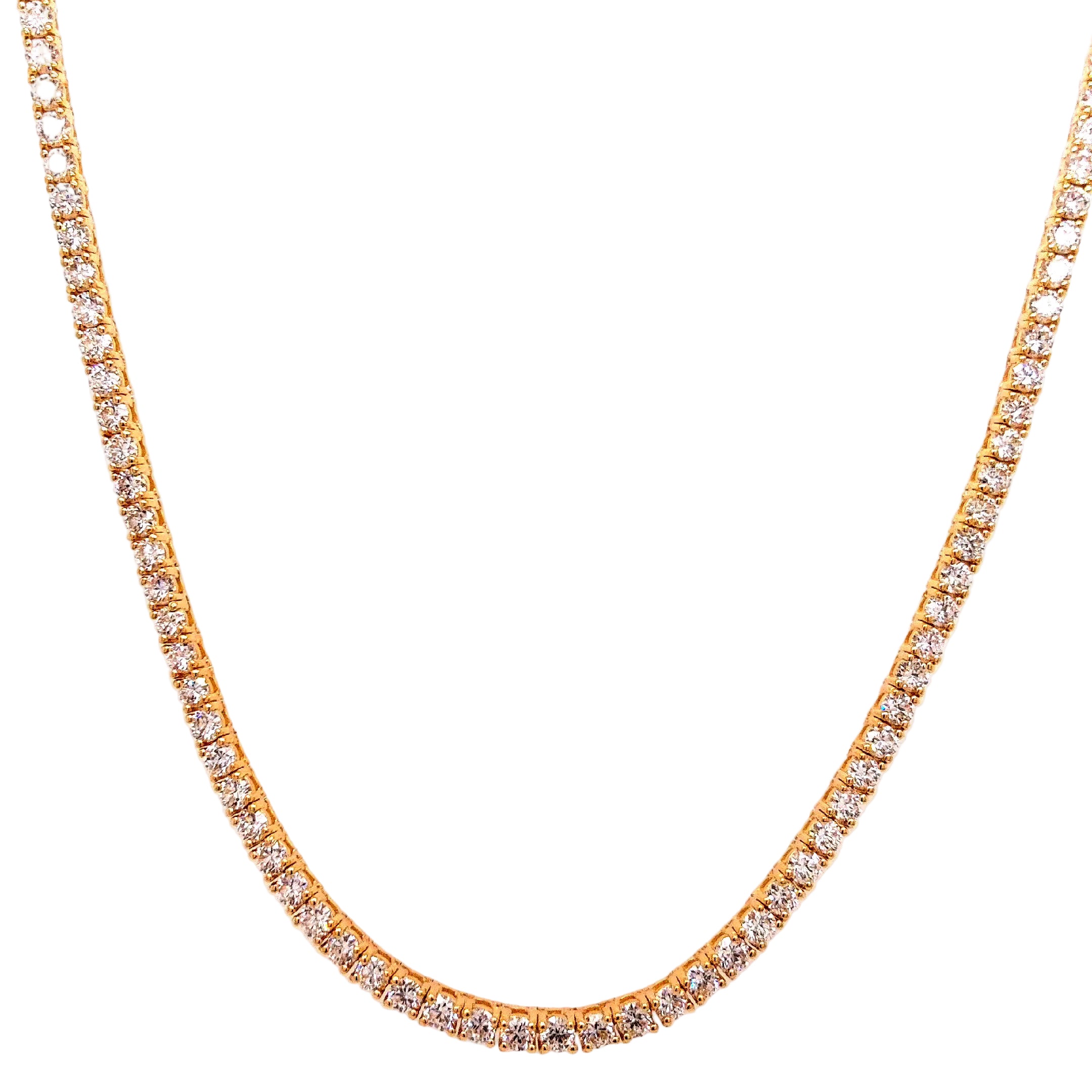 Round Diamond Tennis Necklace, 7.88 ct., 14K Yellow Gold, Lab Grown
