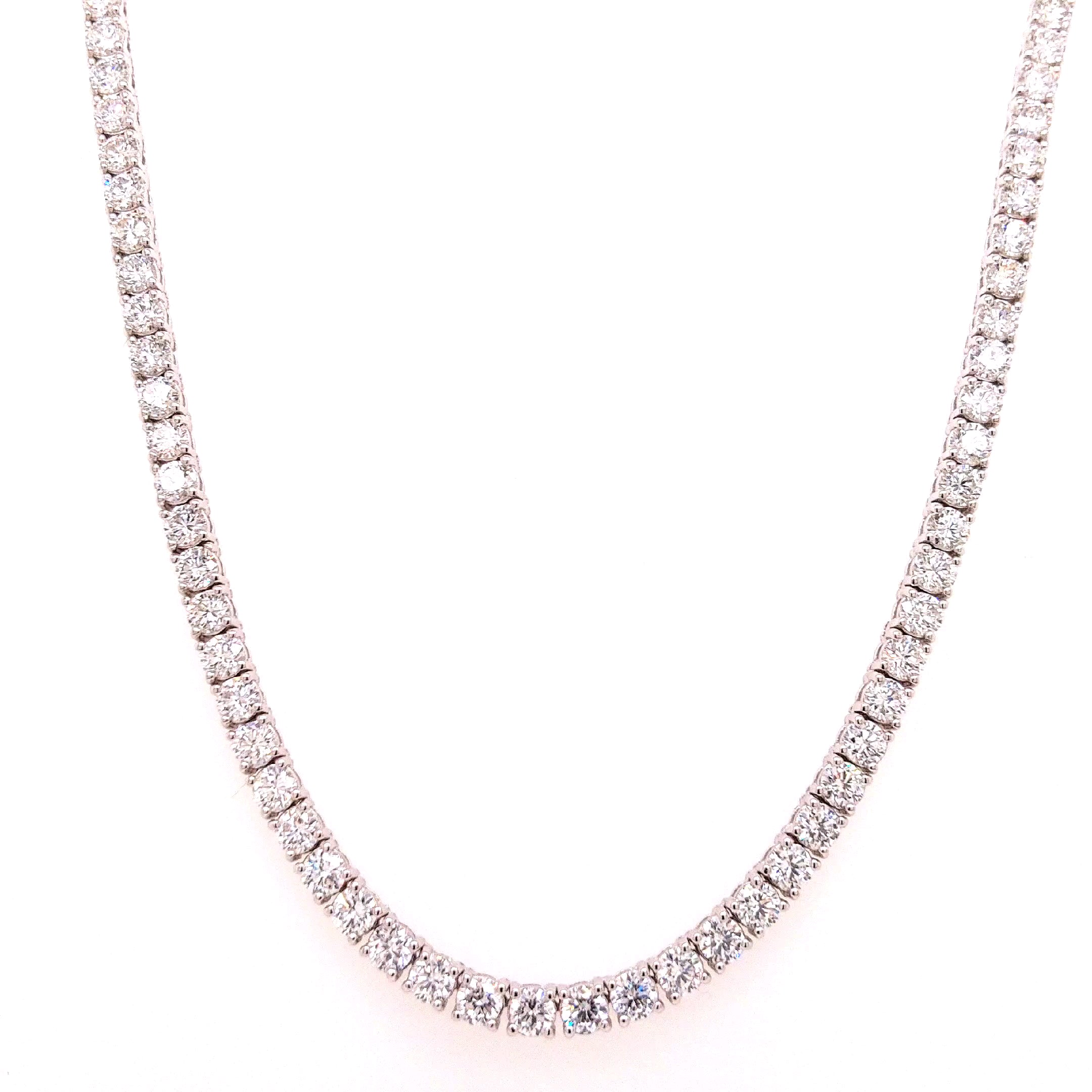 Round Diamond Tennis Necklace, 32.54 ct., 14K White Gold, Lab Grown