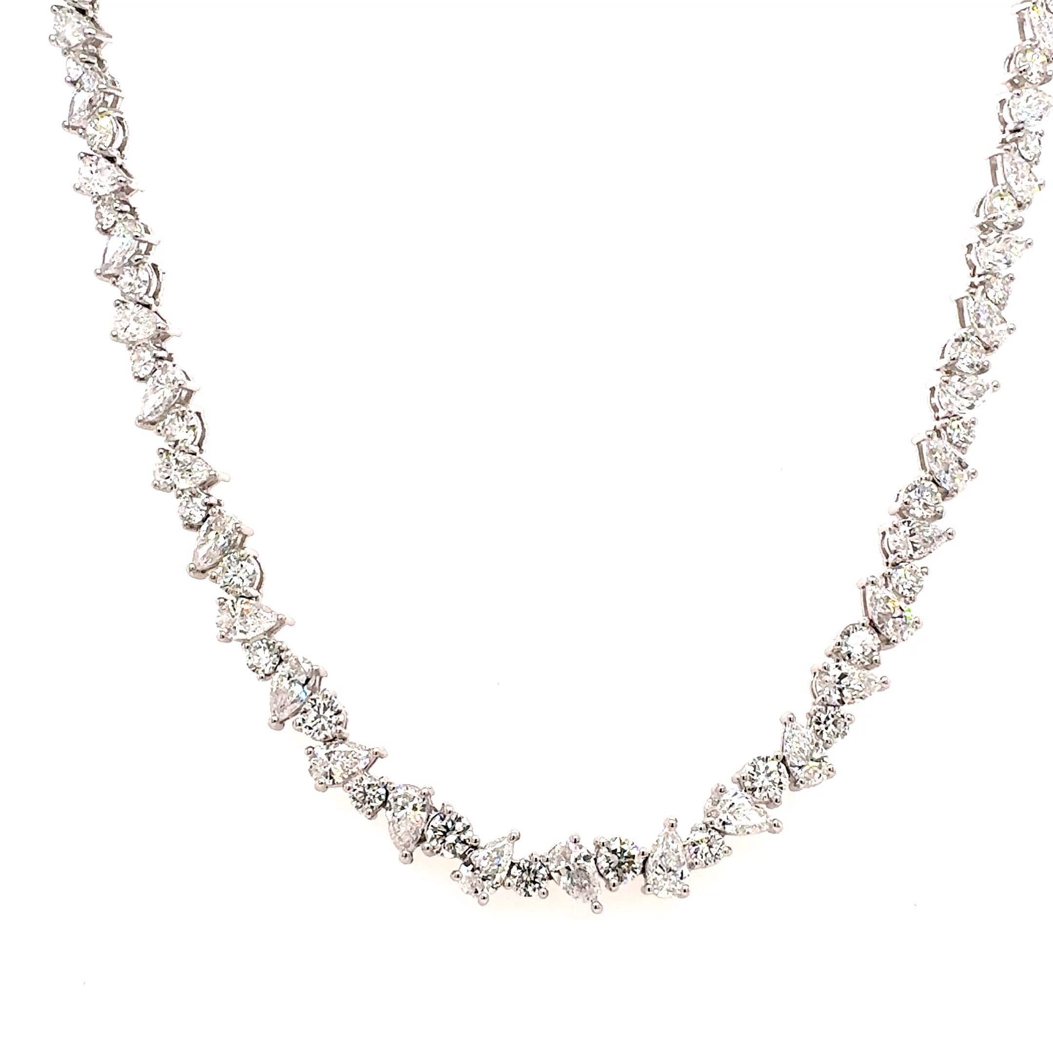 Pear & Round Diamond Tennis Necklace, 18.1 ct., 14K White Gold, Lab Grown