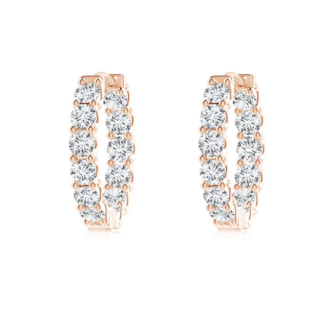 Round Diamond Hinged Hoop Earrings, Prong-Set