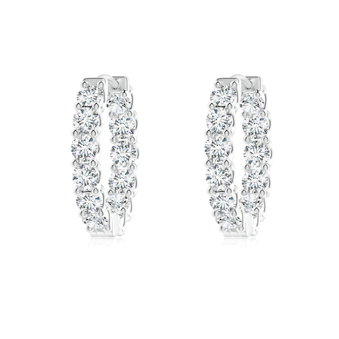 Round Diamond Hinged Hoop Earrings, Prong-Set