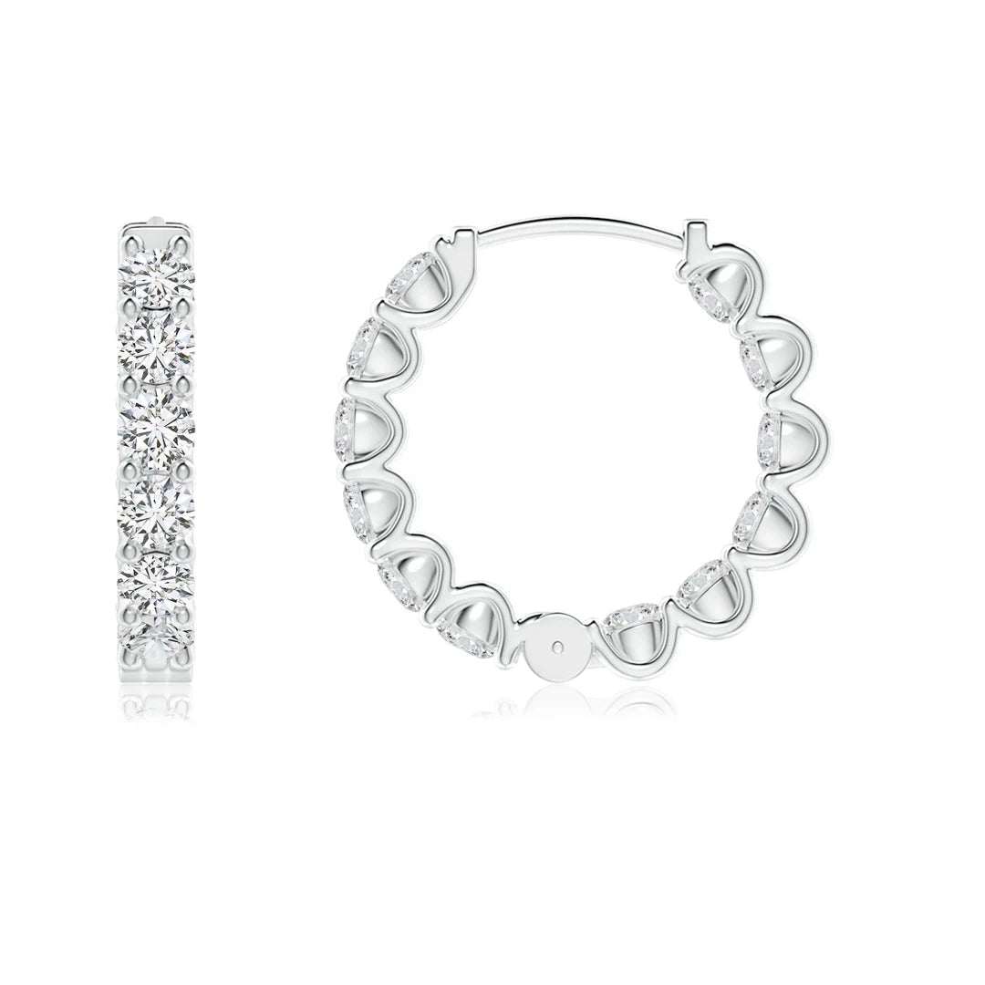 Round Diamond Hinged Hoop Earrings, Prong-Set