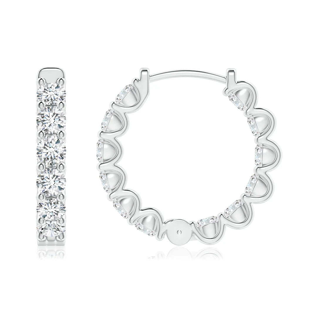 Round Diamond Inside Out Hoop Earrings, Hinged Clip