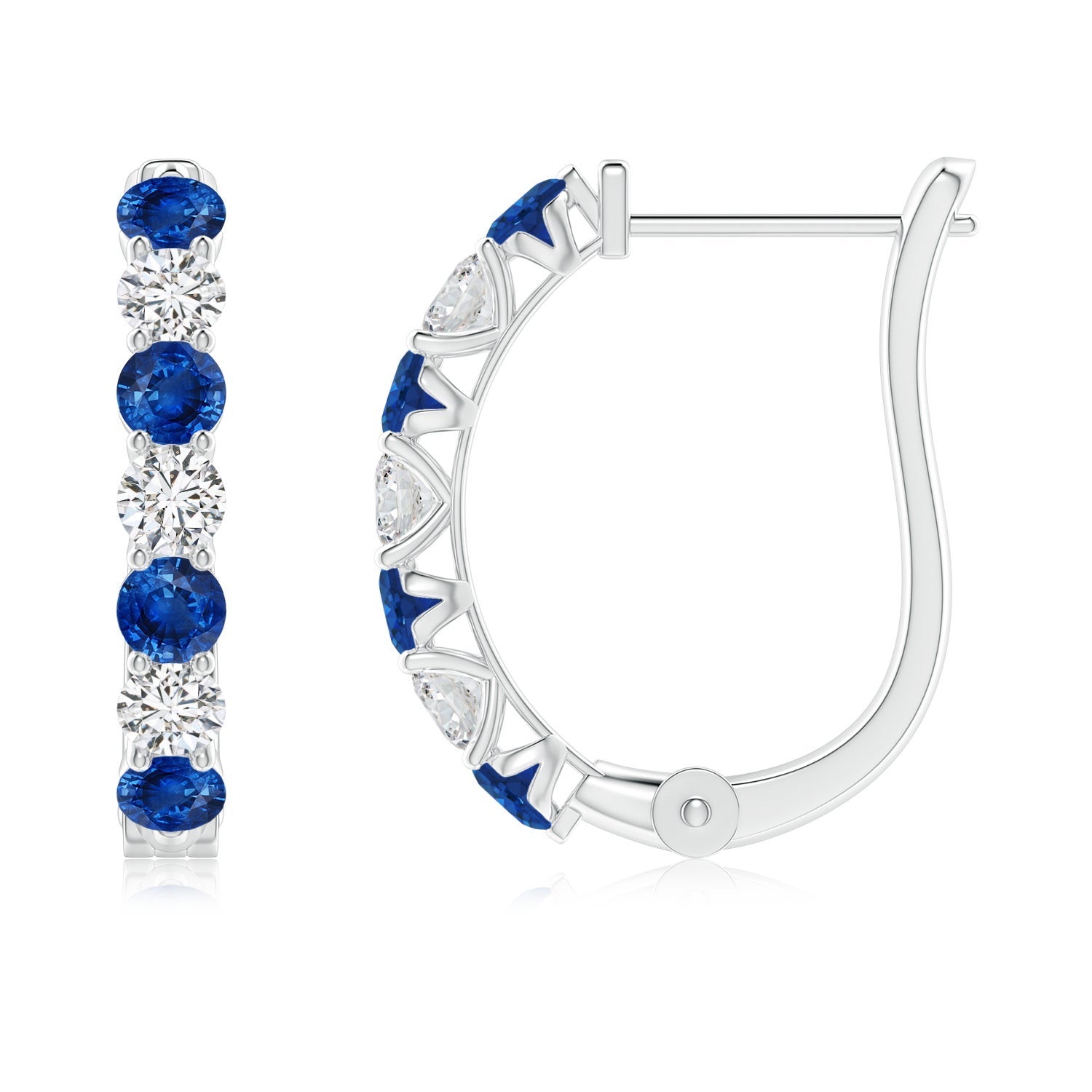 Lab-Grown Blue Sapphire and Diamond Hoop Earrings, Prong-Set Huggies