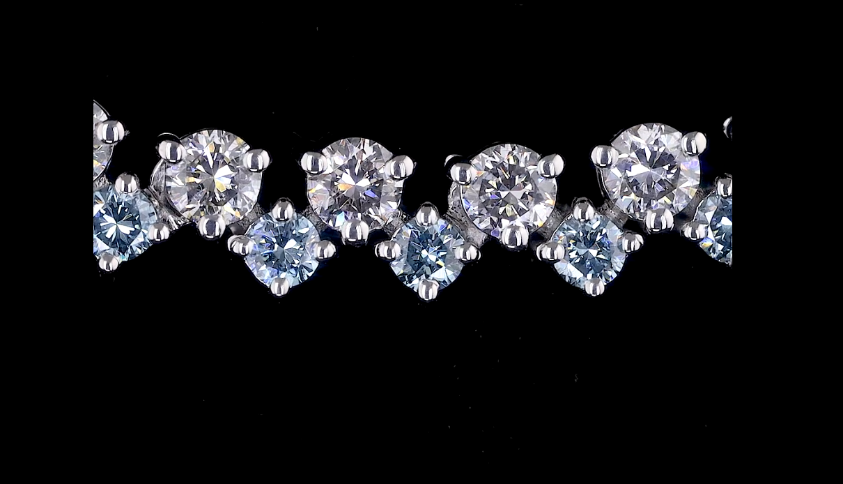 Blue Round Diamond Tennis Necklace, 9.22 ct., 14K White Gold, Lab Grown