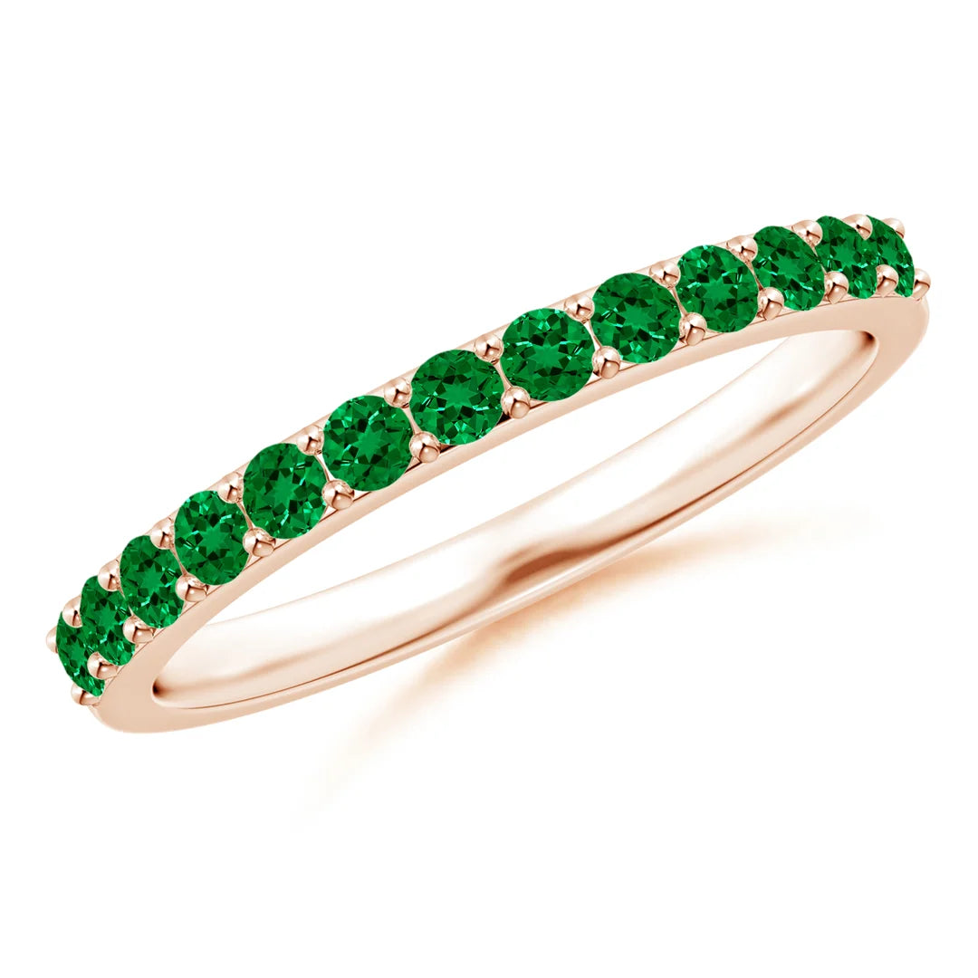 Half Eternity Round Emerald Wedding Ring