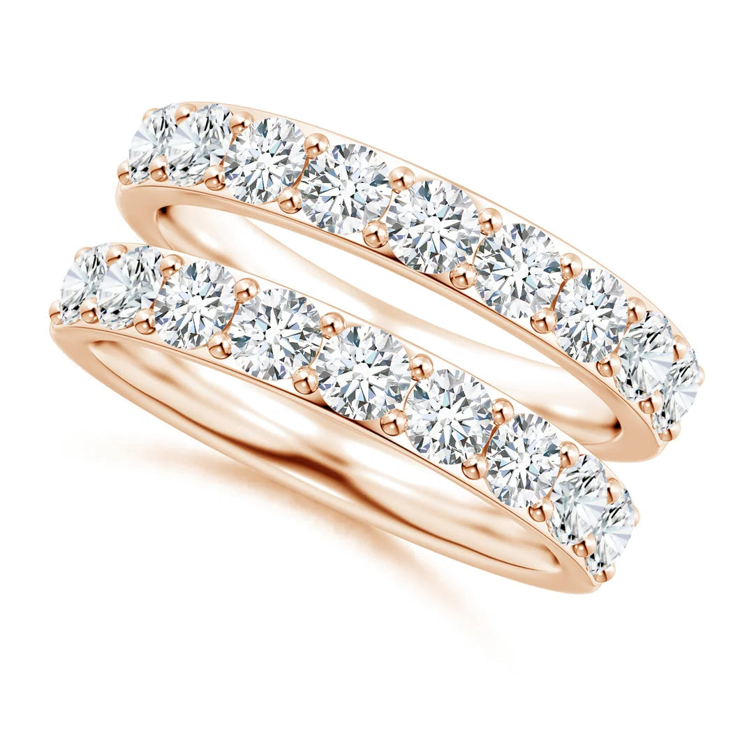 Diamond Double Shank Wedding Ring in rose gold, 3.1mm stone F-G VS lab-grown diamond