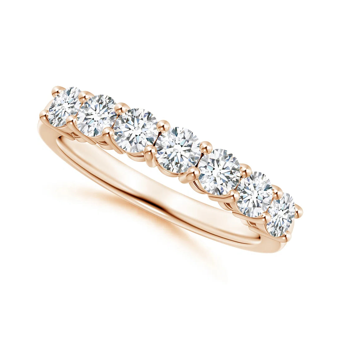 Prong-Set Round Seven Stone Diamond Wedding Ring in rose gold, 3.4mm stone F-G VS lab-grown diamond