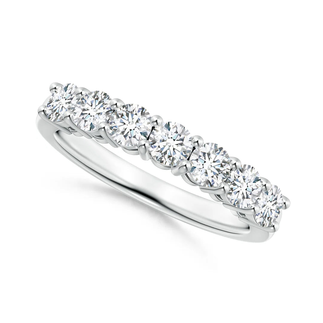Prong-Set Round Seven Stone Diamond Wedding Ring in white gold, 3.4mm stone F-G VS lab-grown diamond