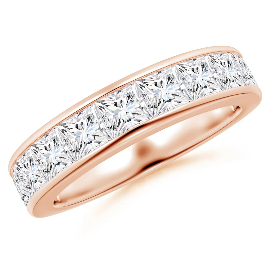 Channel-Set Princess-Cut Diamond Half Eternity Wedding Ring