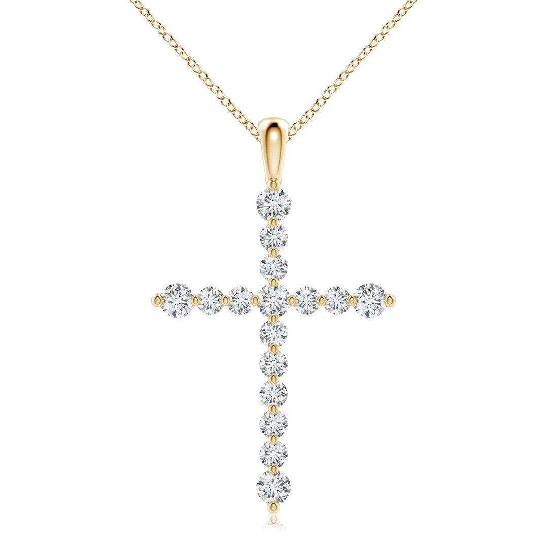 Floating Round Diamond Cross Pendant