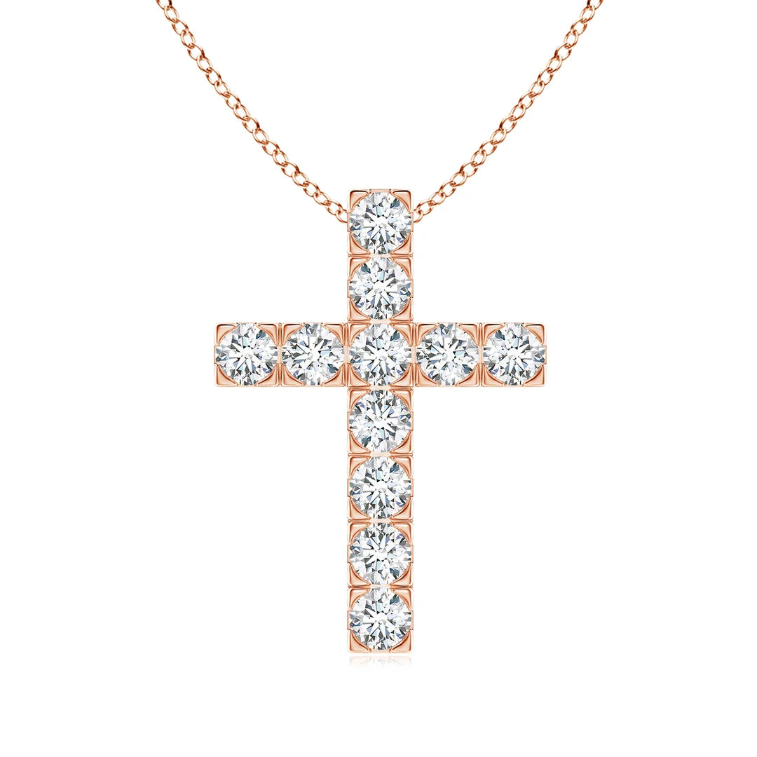 Prong-Set Diamond Cross Pendant, Lab-Grown