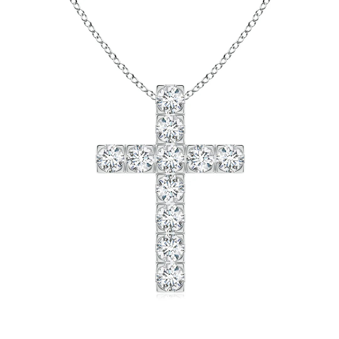 Prong-Set Diamond Cross Pendant, Lab-Grown