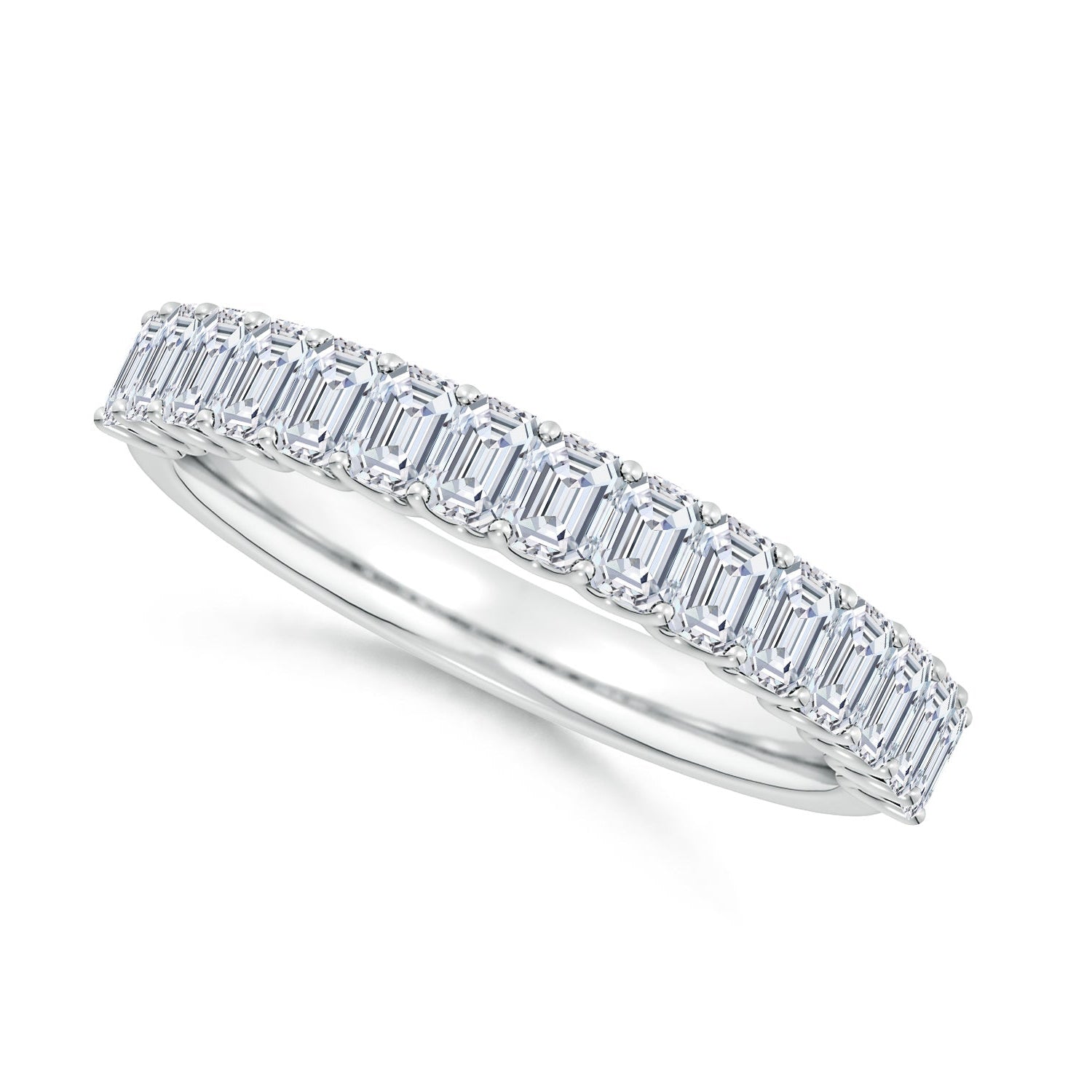 Emerald-Cut Prong-Set Diamond Half Eternity Wedding Ring, Lab-Grown