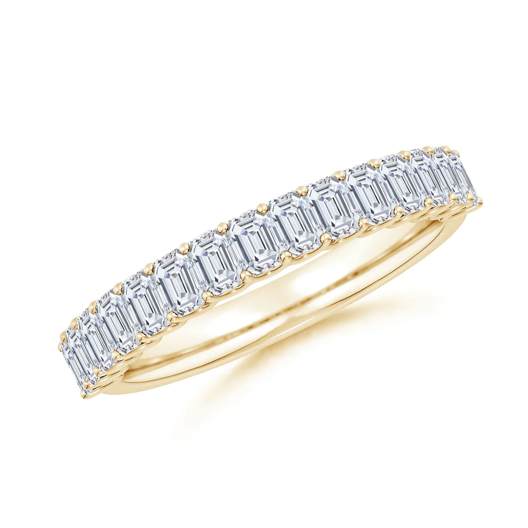 Emerald-Cut Prong-Set Diamond Half Eternity Wedding Ring, Lab-Grown