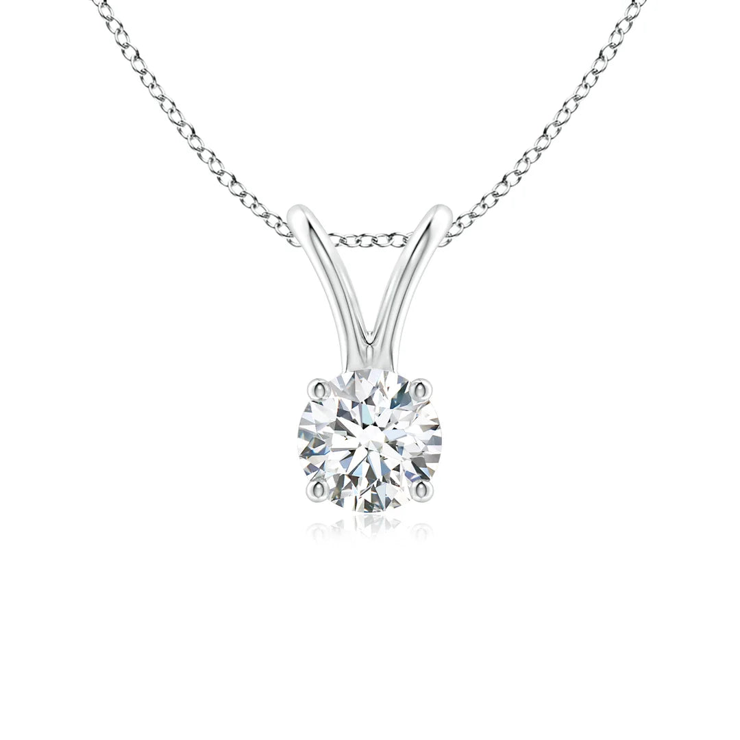 Prong-Set Round Diamond Solitaire V-Bale Pendant, Lab-Grown