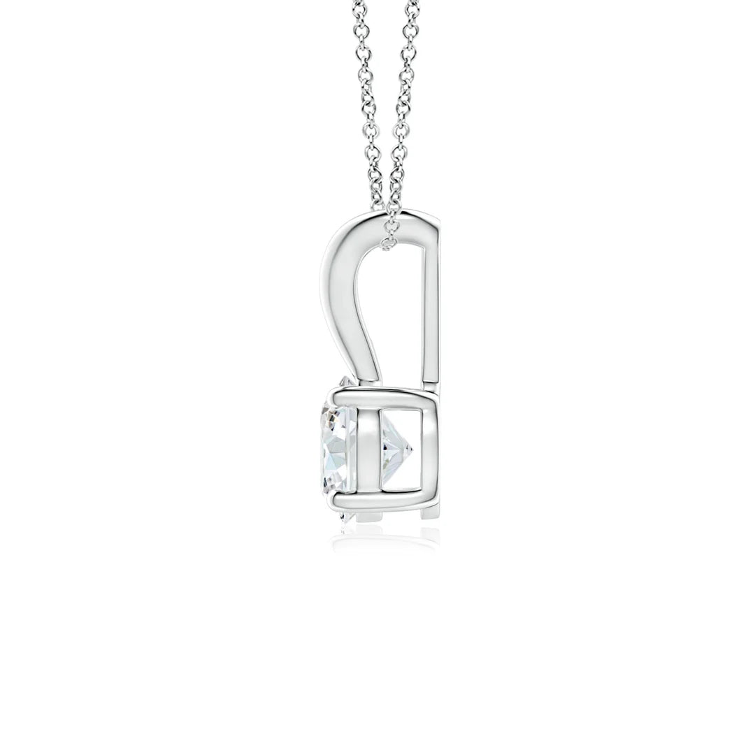 Prong-Set Round Diamond Solitaire V-Bale Pendant, Lab-Grown