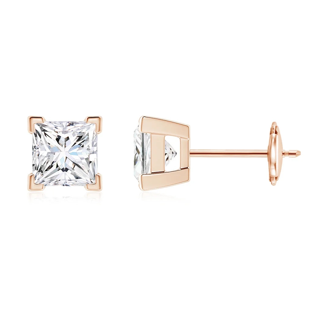 Diamond Solitaire Stud Earrings, Princess-Cut