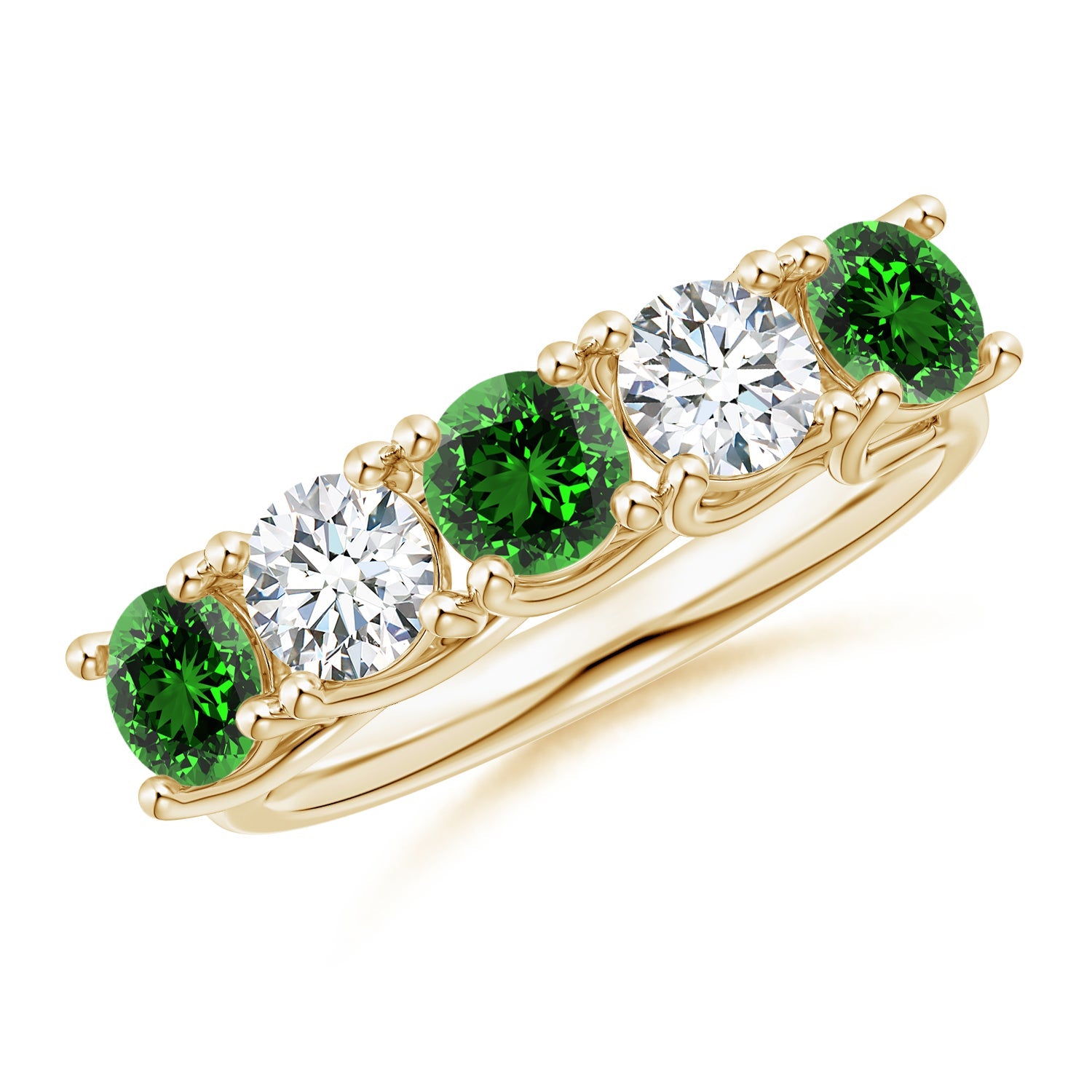 Half Eternity Five Stone Emerald and Diamond Wedding Ring, Lab-Grown