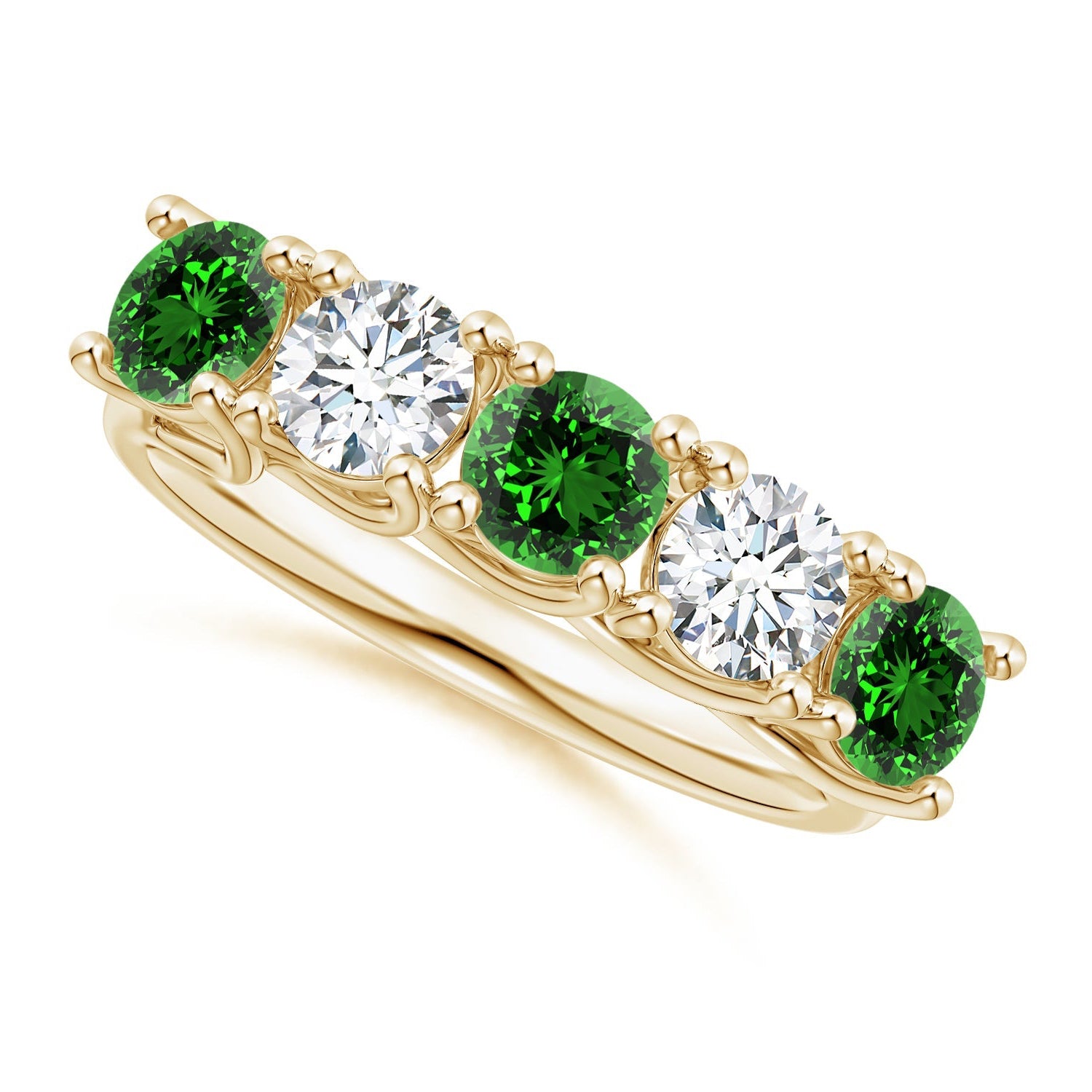 Half Eternity Five Stone Emerald and Diamond Wedding Ring, Lab-Grown