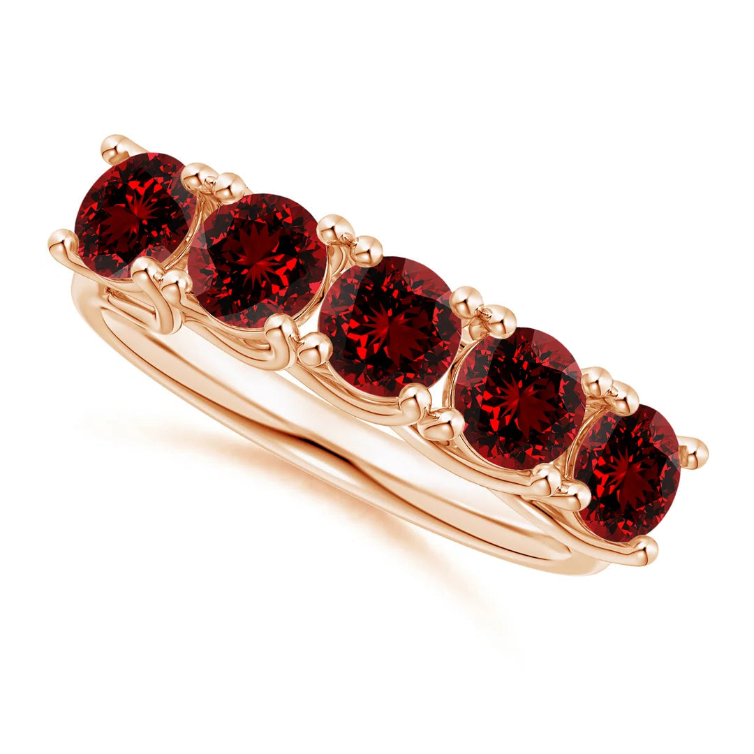 Half Eternity Five Stone Ruby Wedding Band in rose gold, 4.5mm stone