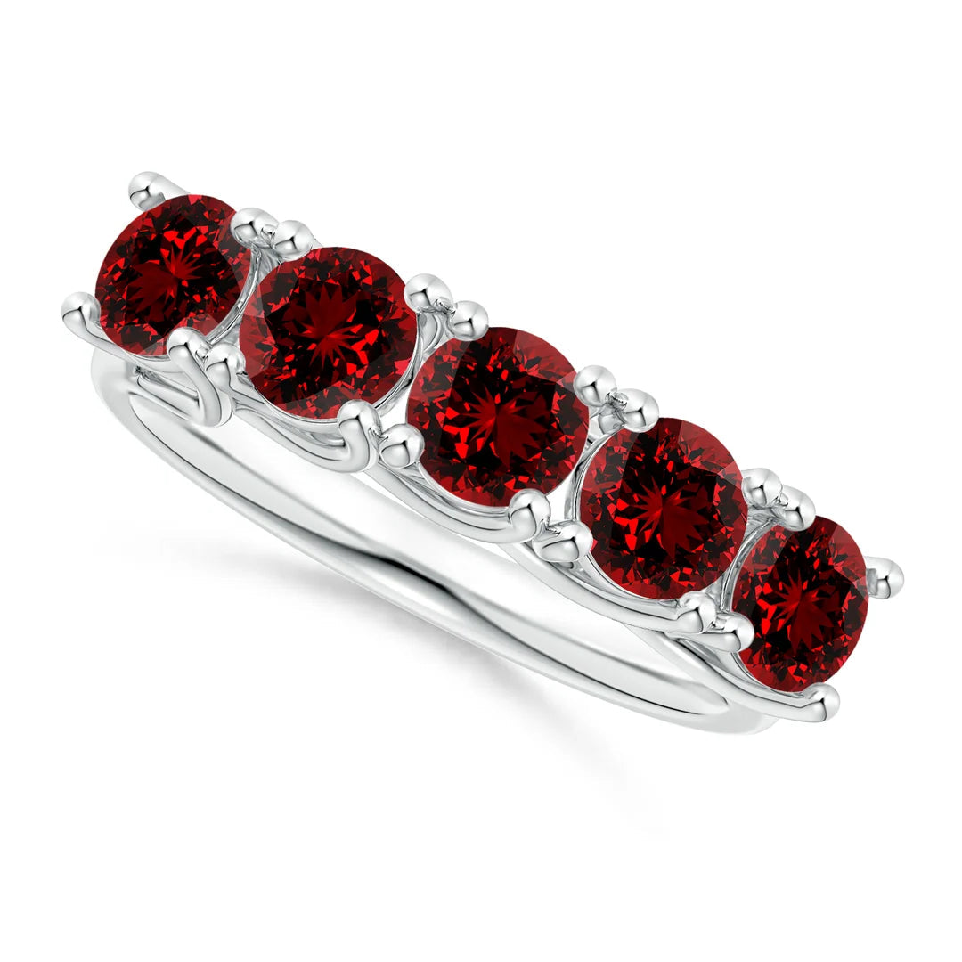 Half Eternity Five Stone Ruby Wedding Band in white gold, 4.5mm stone