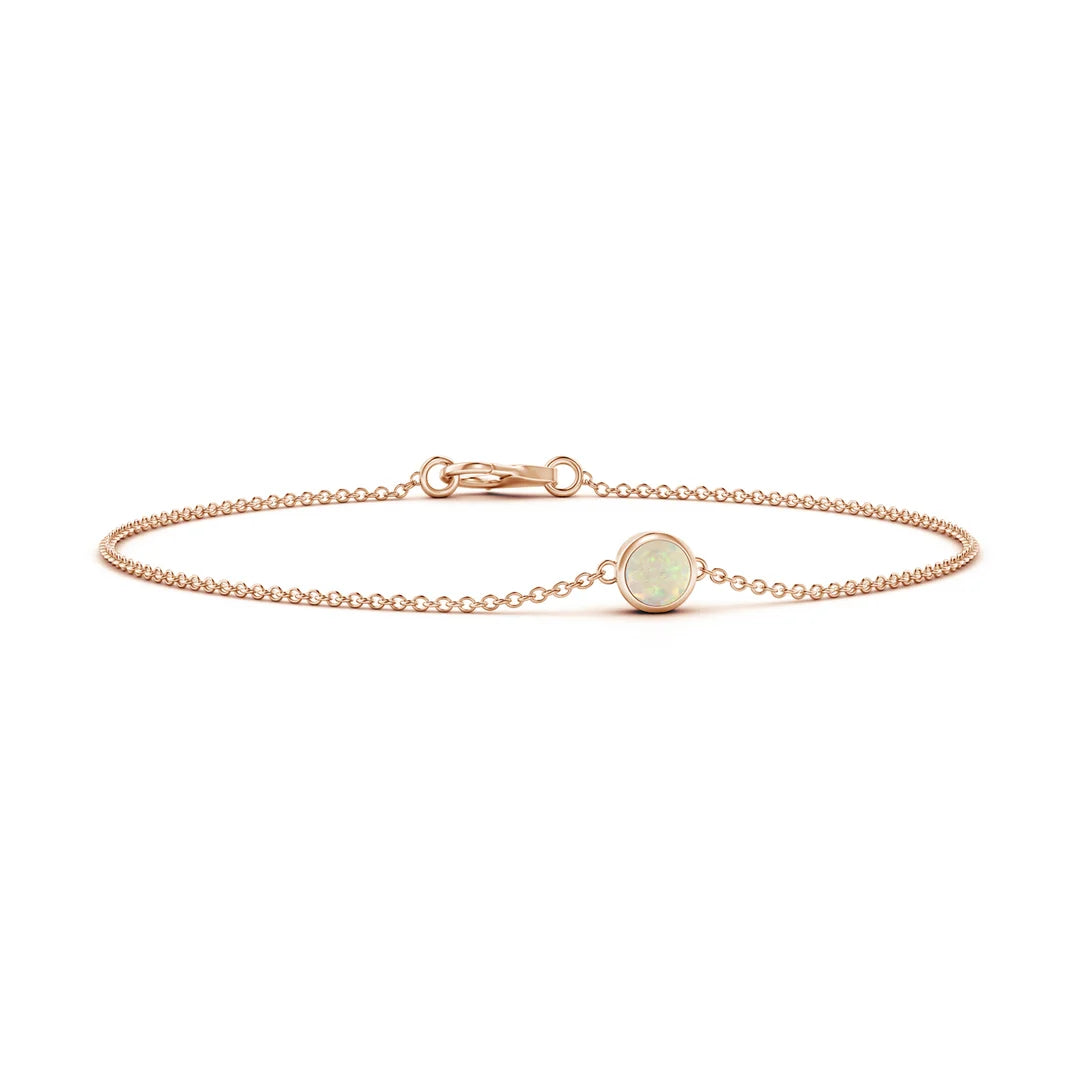 Round Opal Chain Bezel-Set Bracelet