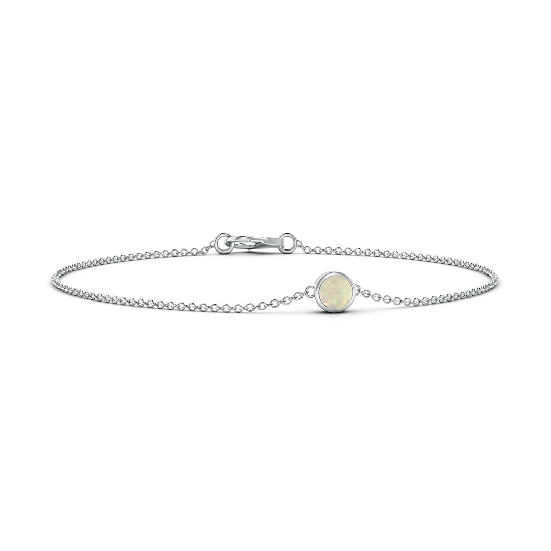 Round Opal Chain Bezel-Set Bracelet