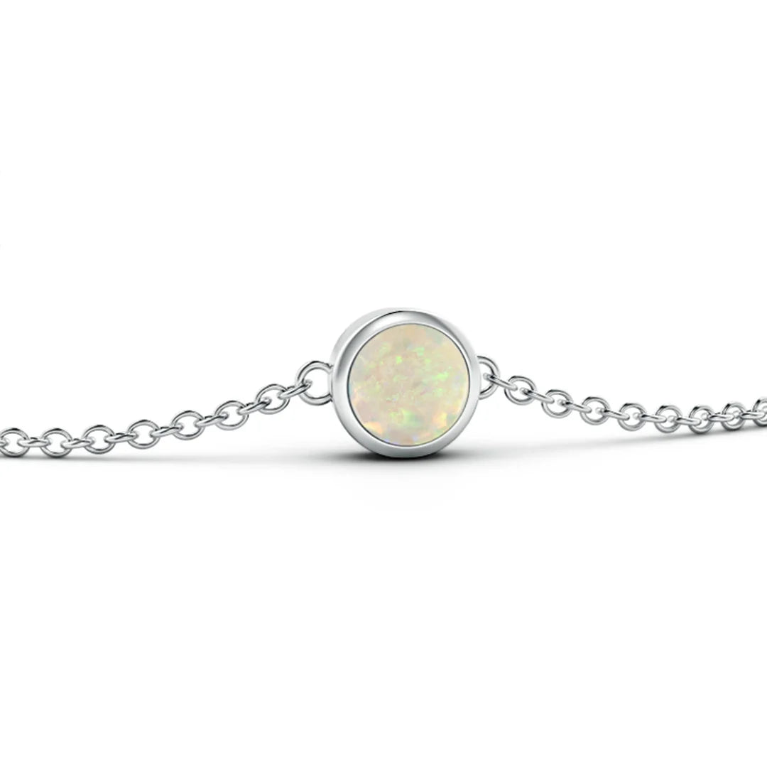 Round Opal Chain Bezel-Set Bracelet