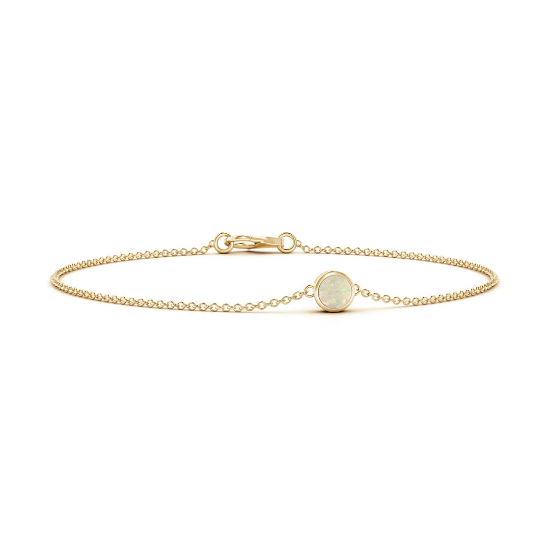 Round Opal Chain Bezel-Set Bracelet