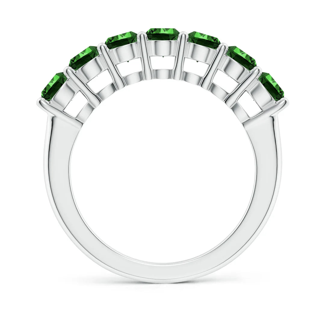 Half Eternity Seven Stone Emerald Wedding Band