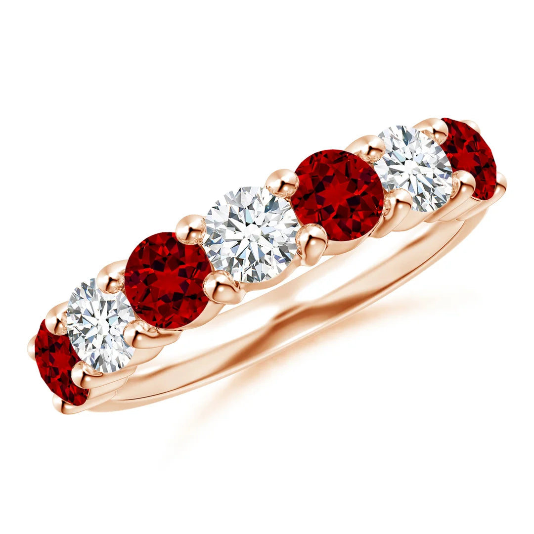 Half Eternity Seven Stone Ruby and Lab-Grown Diamond Wedding Ring